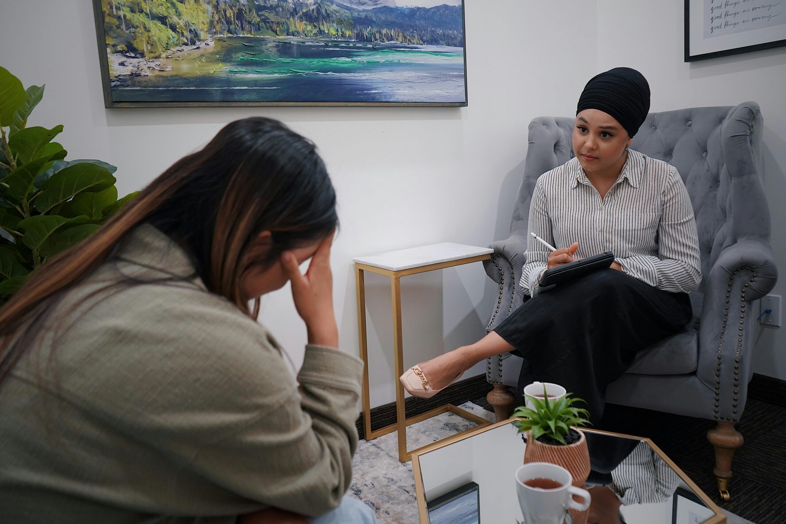 Teen receiving mental health support